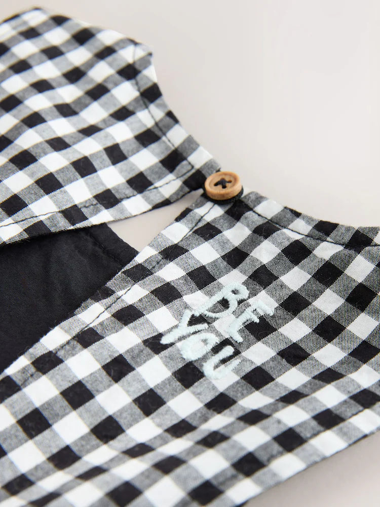 |Girl| Macacão Curto Sem Mangas Xadrez Preto e Branco (3 meses a 7 anos)