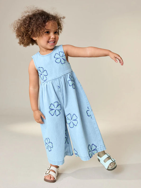 |Girl| Macacão Curto Azul Floral Sem Mangas (3 meses a 7 anos)