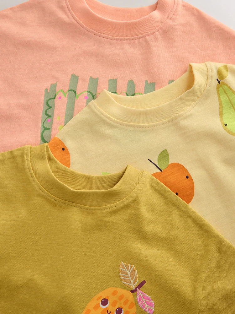 |Girl| Conjunto De 3 Camisetas Verdes Com Estampa De Frutas (3 meses a 7 anos)