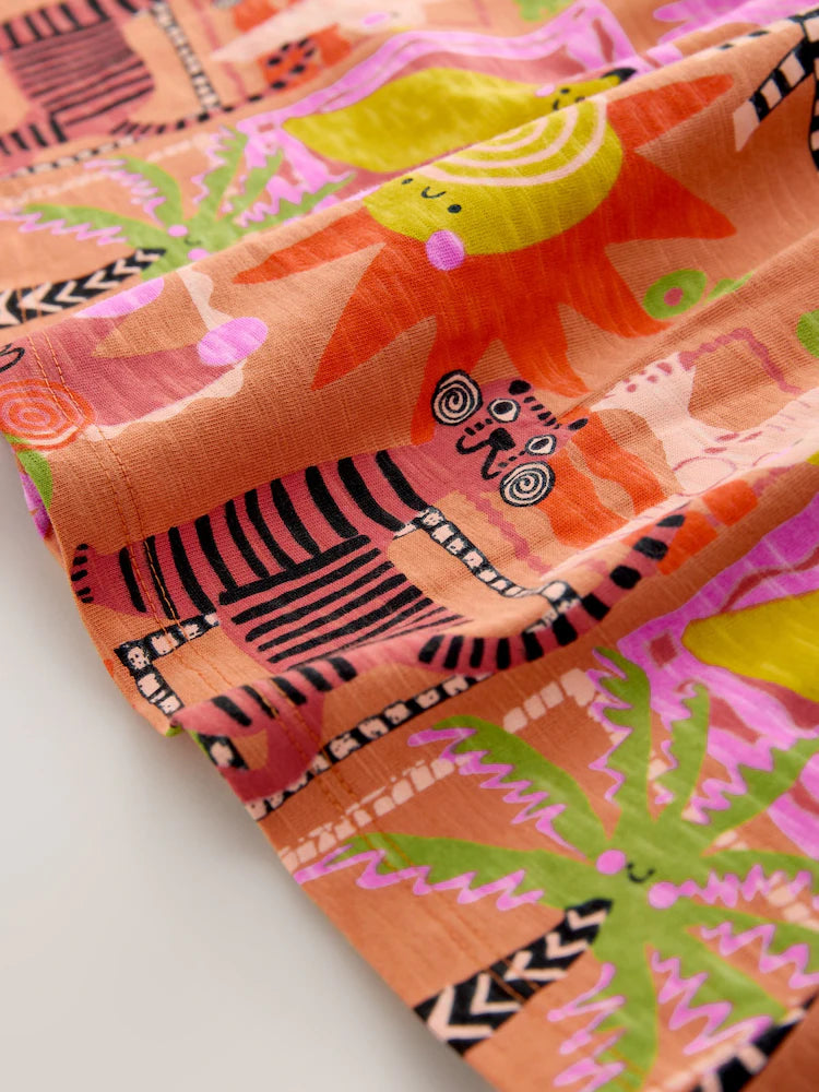 |Girl| Vestido De Malha Laranja Com Estampa De Zebra (3 meses a 7 anos)
