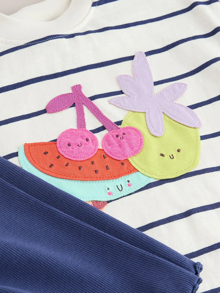 |Girl| Conjunto De Camiseta De Manga Curta e Bermuda Ciclista Azul/Cru (3 meses a 7 anos)
