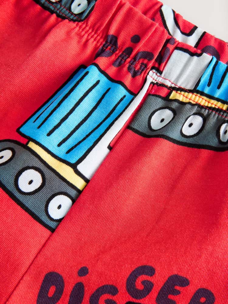 |Boy| Conjunto De 3 Pijamas Curtos Com Estampas Variadas De Dinossauro, Escavadeira e Lagosta nas cores azul, verde e vermelho (tamanhos de 9 meses a 8 anos)