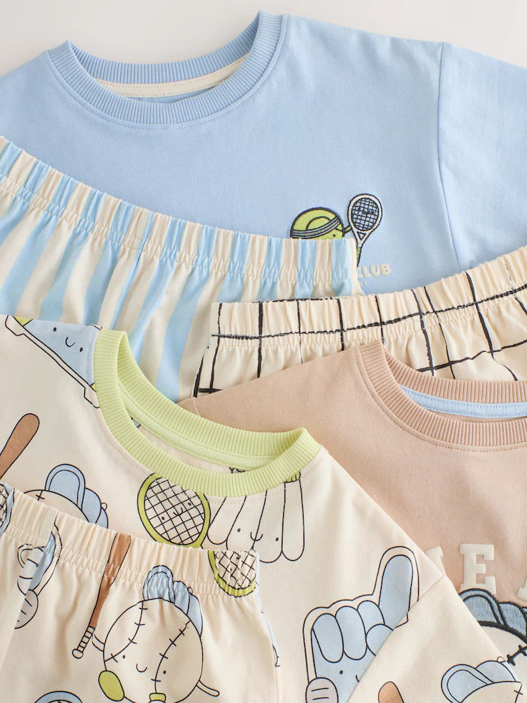 |Boy| Conjunto De 3 Pijamas Curtos Azul/Verde/Cinza Para Clube De Tênis (9 meses a 10 anos)