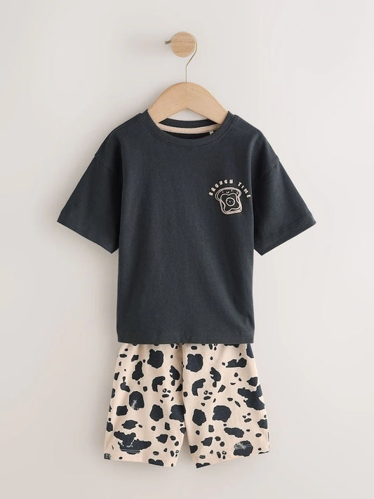 |Boy| Conjunto De 3 Pijamas Curtos Brunch Club Nas Cores Preto e Bege (9 meses a 10 anos)