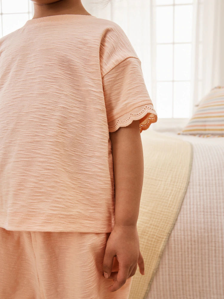 |Girl| Conjunto De 3 Pijamas Com Detalhes Bordados Em Tons De Azul-Turquesa, Pêssego e Amarelo (9 meses a 12 anos)