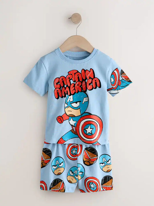 |Boy| Conjunto Com 3 Pijamas Curtos Marvel Nas Cores Vermelho, Azul e Verde (12 meses a 11 anos)