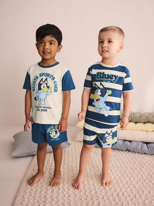 |Boy| Conjunto De 2 Pijamas Curtos Bluey Nas Cores Azul e Branco (12 meses a 8 anos)