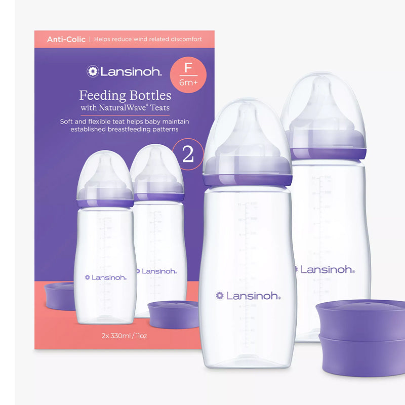 Lansinoh Mamadeira 330ml, pacote com 2 unidades, bico anticonfusão com silicone extra macio e flexível.