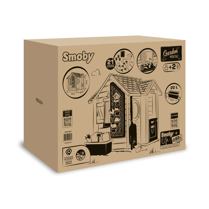 Smoby Life Casinha de Jardim – Casa de Brinquedo Infantil para Áreas Externas com Floreira, Treliça, Reservatório de Água, Ferramentas e Acessórios de Jardinagem