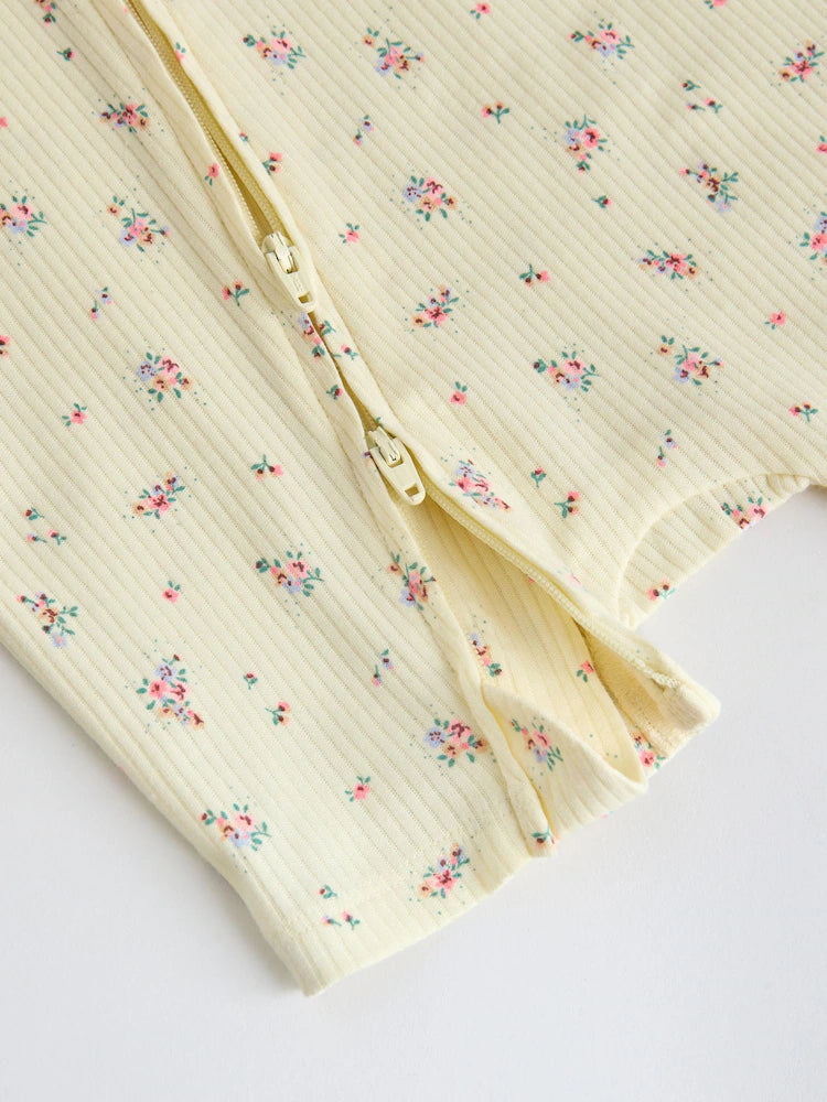 |BabyGirl| Conjunto Com 3 Macacões Para Bebê Rosa/Amarelo Com Zíper Duplo (0 meses a 3 anos)