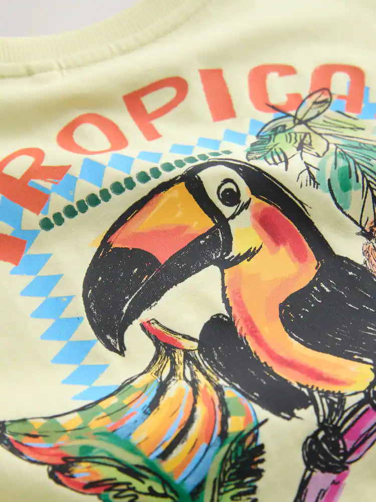 |Boy| Conjunto De Camiseta De Manga Curta e Shorts De Ciclismo Amarelo Claro, Estilo Tropical De Verão (3 meses a 7 anos)