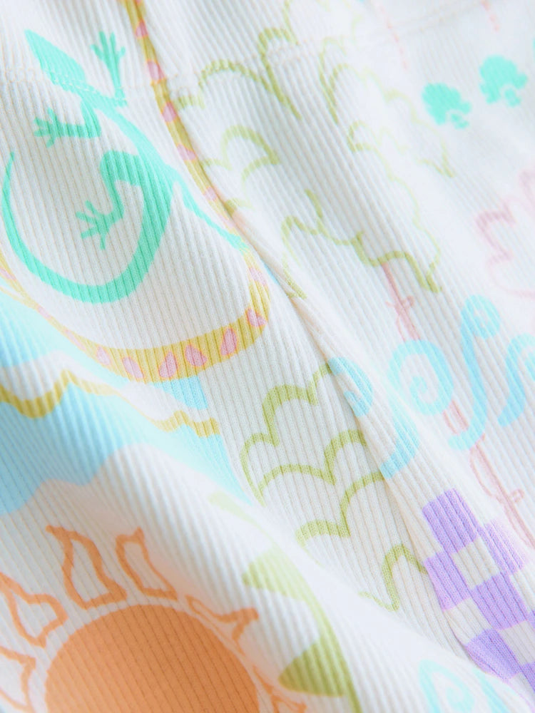 |Girl| Calça Legging Flare Canelada Em Tom Cru Com Detalhes Em Arco-íris (3 meses a 7 anos)