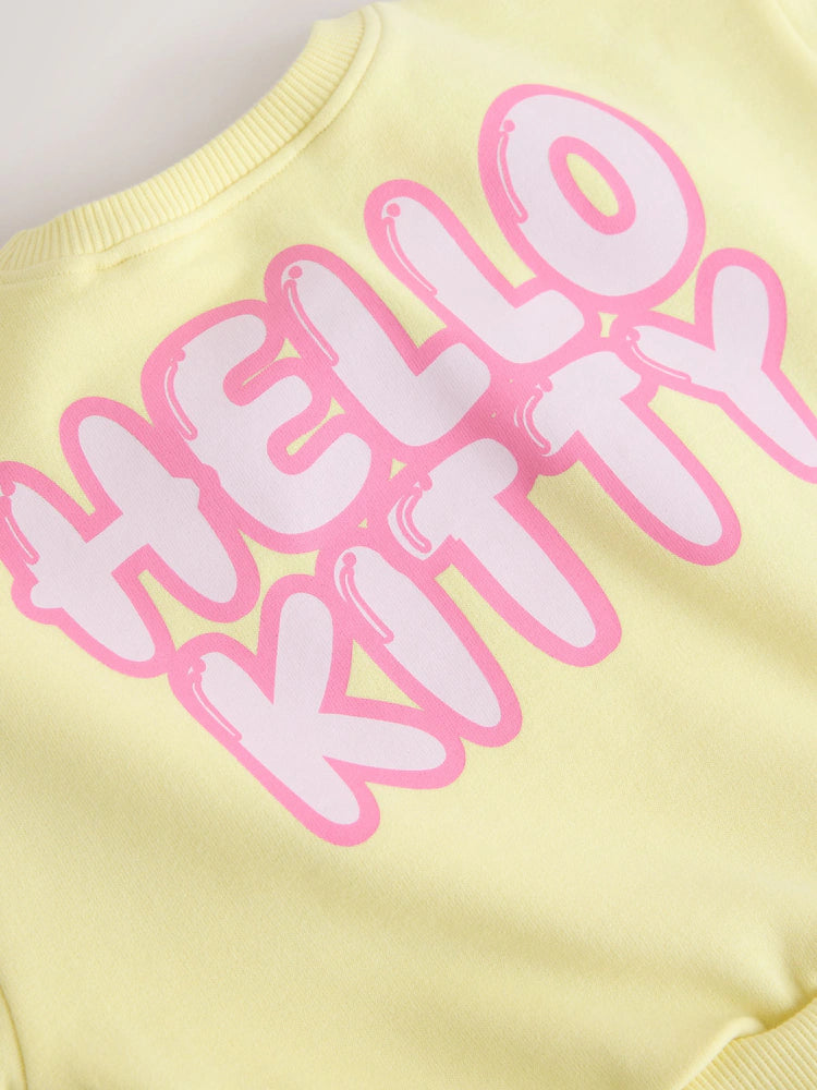 |Girl| Conjunto De Moletom Hello Kitty Amarelo Com Gola Redonda e Shorts (3 meses a 7 anos)