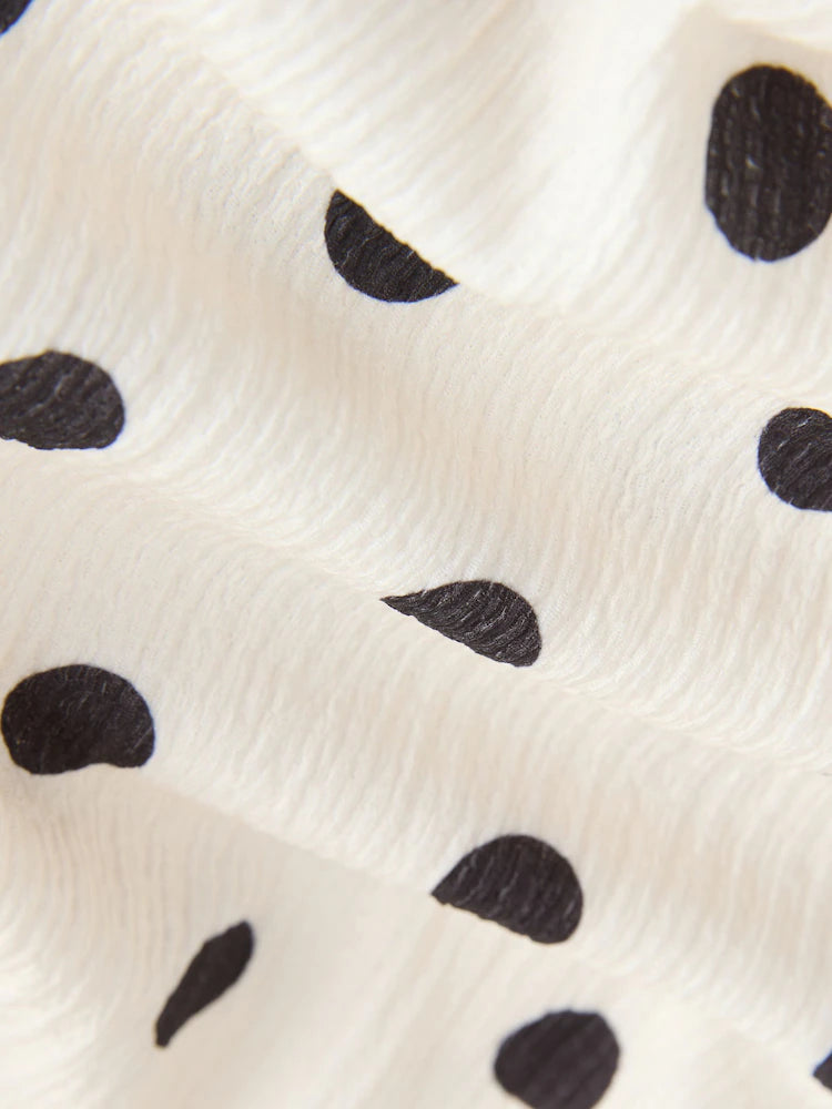 |BigGirl| Conjunto De Blusa Monocromática Com Estampa De Bolinhas e Calça Pantalona (3-16 anos)