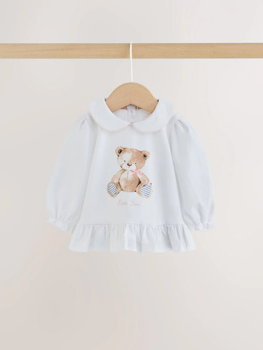 |BabyGirl| Conjunto De 2 Peças Com Camiseta e Legging De Ursinho (branco/azul) – Bebê (0 meses a 2 anos)