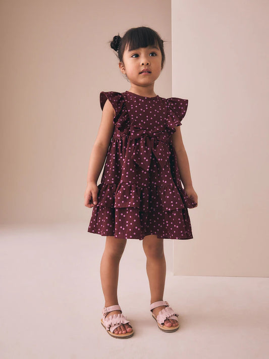 |Girl| Vestido De Verão Marrom Com Camadas (3 meses a 7 anos)