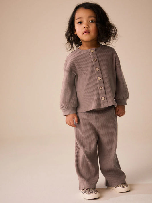 |Girl| Cardigã Raglan Canelado Marrom de Manga Longa (3 meses a 7 anos)