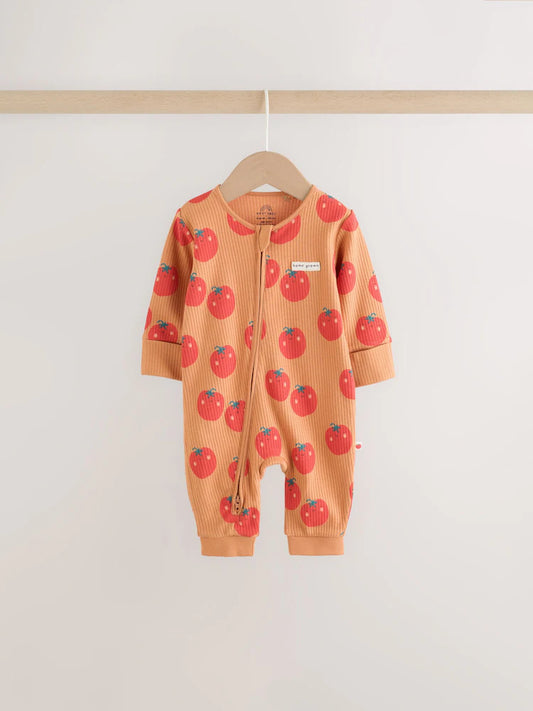 |BabyGirl| Kit com 3 Macacões de Bebê com Zíper Bidirecional – Estampa de Frutas (0 a 3 anos)