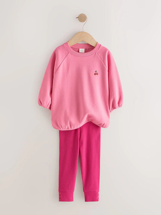 |Girl| Conjunto de Moletom e Legging Rosa-vivo (3 meses a 7 anos)