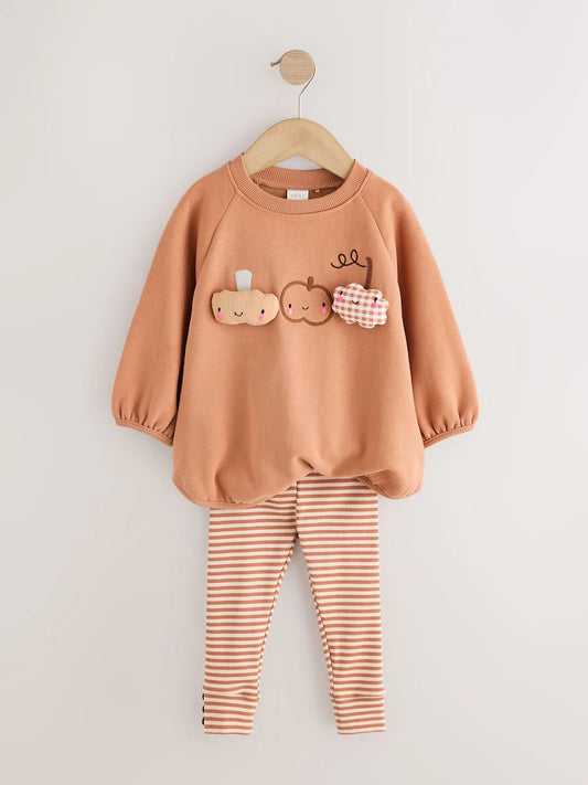 |Girl| Conjunto de Moletom e Legging Laranja "Little Pumpkin" (3 meses a 7 anos)