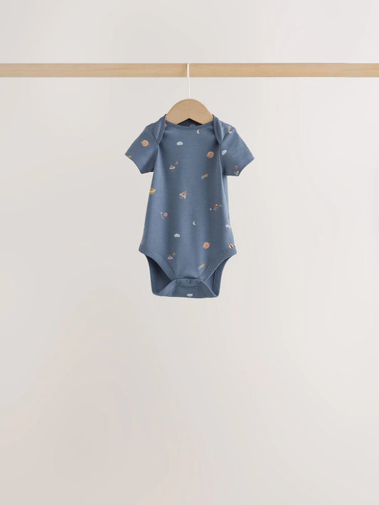 |BabyGirl| Kit com 7 Bodies de Manga Curta para Bebê com Estampa de Personagem Azul