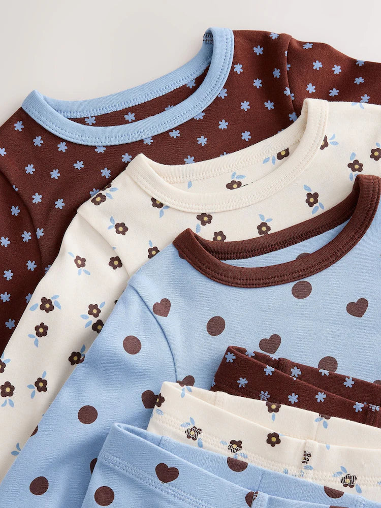 |Girl| Kit com 3 Pijamas Aconchegantes Azul/Marrom (9 meses a 12 anos)