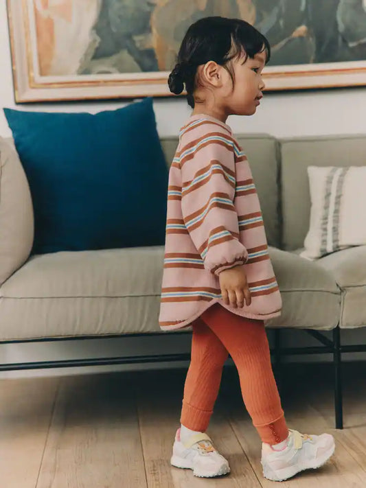 |Girl| Conjunto de Moletom e Legging com Listras Rosa e Creme (3 meses a 7 anos)