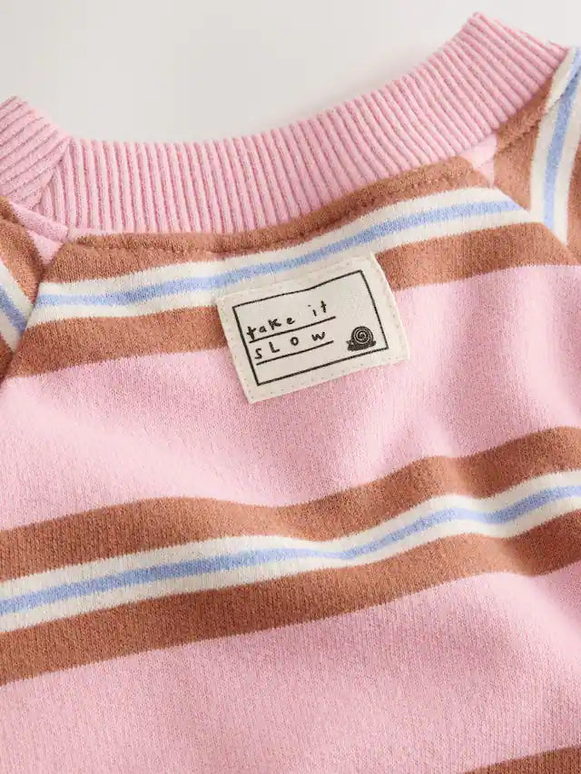 |Girl| Conjunto de Moletom e Legging com Listras Rosa e Creme (3 meses a 7 anos)