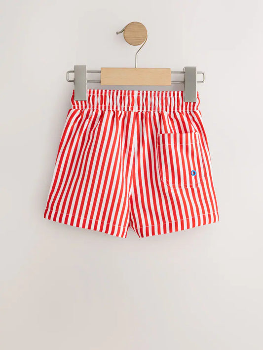 |Boy| Shorts De Banho Estampados Com Listras Vermelhas (3 meses a 7 anos)