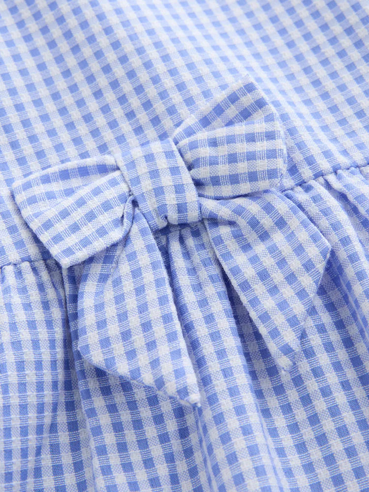 |BigGirl| Vestido Escolar Utilitário Azul Em Algodão Rico Com Laço e Estampa Xadrez (3-14 anos)