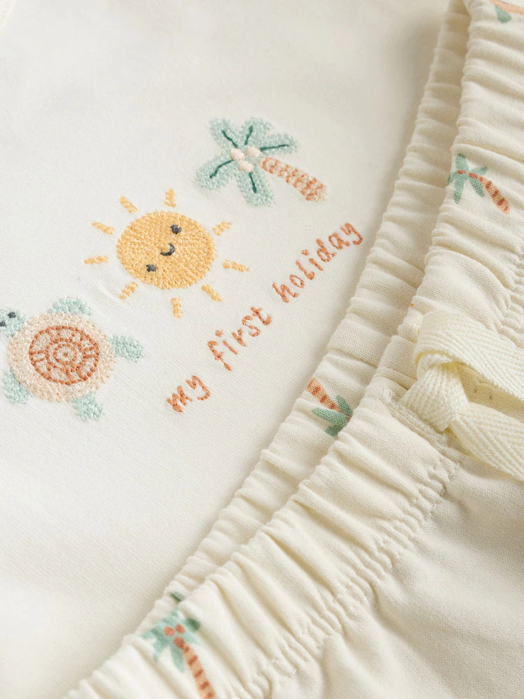 |BabyBoy| Conjunto De Top e Shorts Cream My First Holiday Para bebês (0-18 meses)