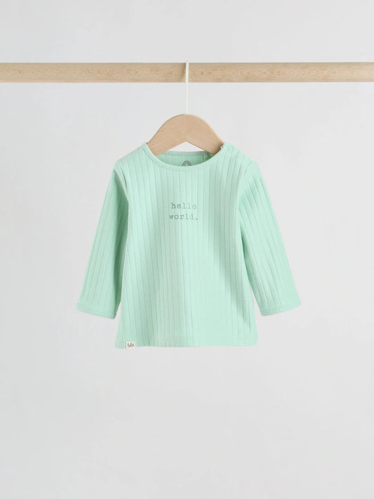 |BabyGirl| Conjunto Infantil Verde Sálvia "Olá Mundo" Com Blusa e Calça Legging (0-18 meses)