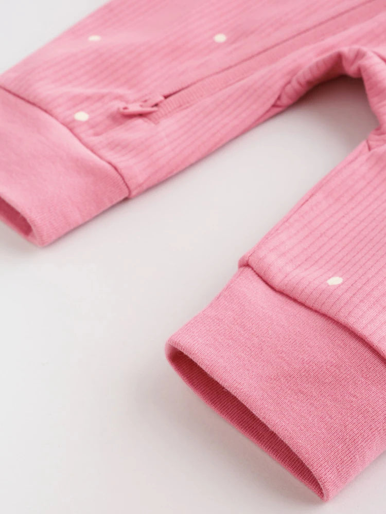 |BabyGirl| Kit Com 4 Macacões De Bebê Com Estampa De Cereja Rosa e Zíper Bidirecional (0 a 3 anos)