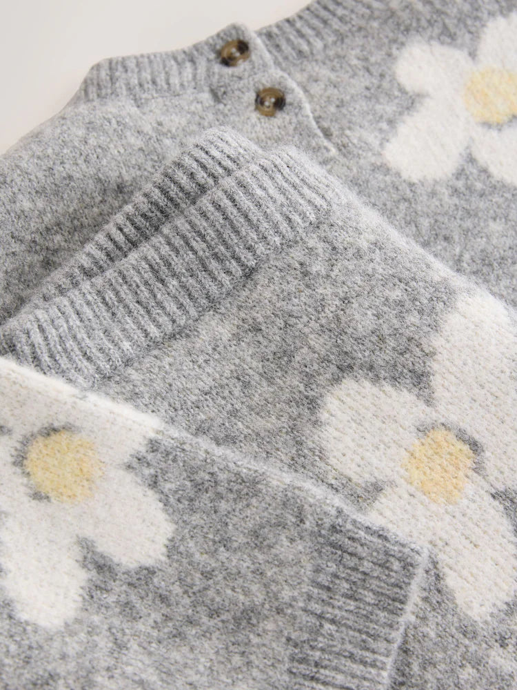 |Girl| Conjunto De Blusa e Calça Cinza Com Estampa De Margaridas (3 meses a 7 anos)
