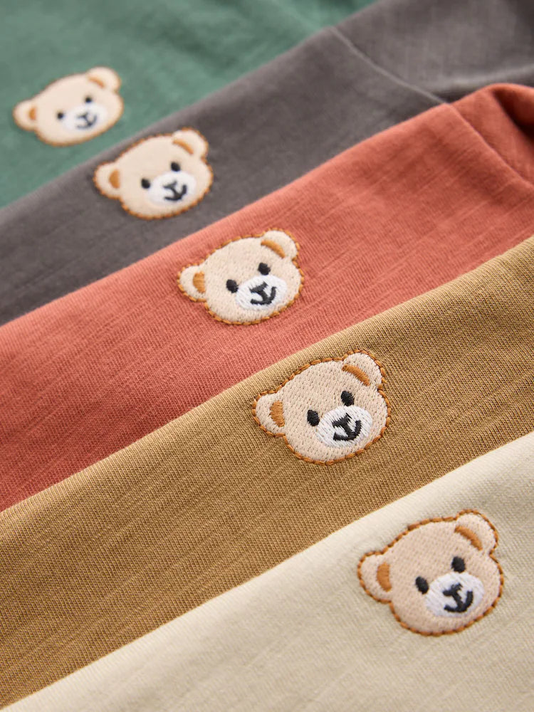 |Boy| Kit com 5 Camisetas De Manga Longa Com Ursinhos Bordados (3 meses a 7 anos)