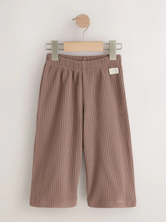 |Girl| Kit com 3 Calças Caneladas Wide Leg (Neutro/Lilás) – 3 meses a 7 anos