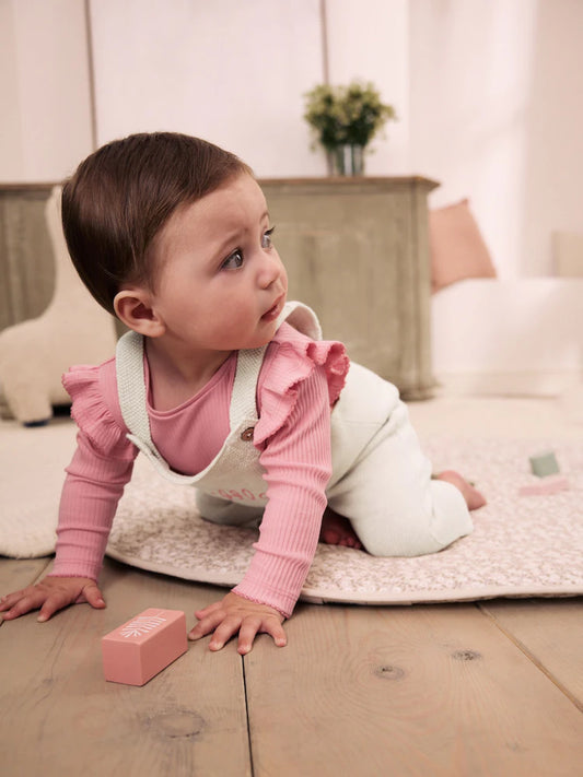|BabyGirl| Conjunto De 2 Peças: Body e Jardineira De Tricô Na Cor Cru (0 meses a 2 anos)