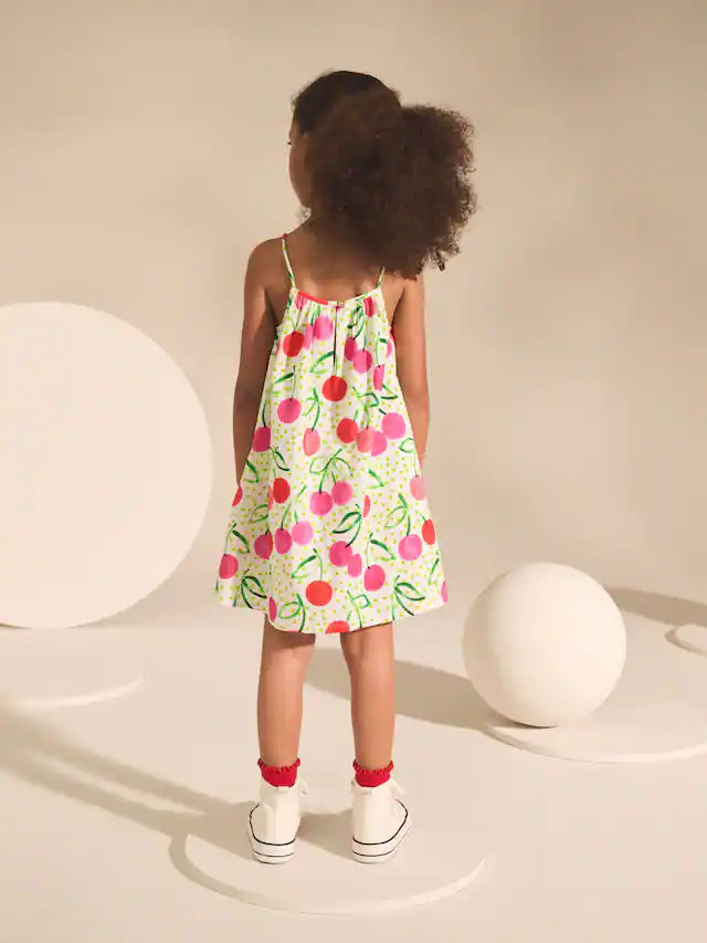 |BigGirl| Vestido De Verão 100% Algodão Com Estampa De Cereja (3-16 anos)