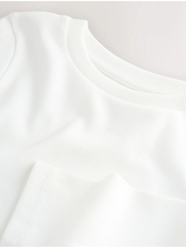 |BigGirl| Blusa Branca Canelada De Manga Comprida (3-16 anos)