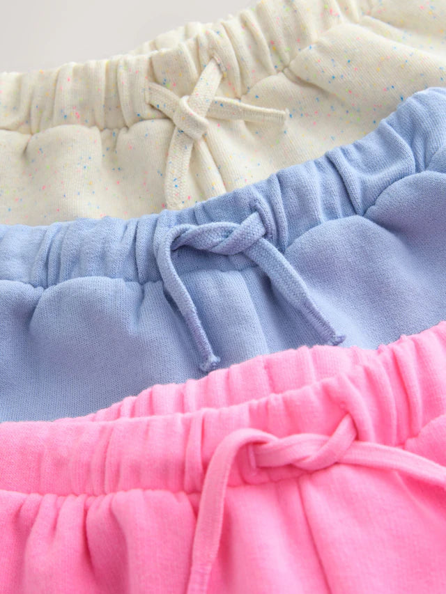 |Girl| Conjunto de shorts azul/rosa/aveia, pacote com 3 (3 meses a 7 anos)