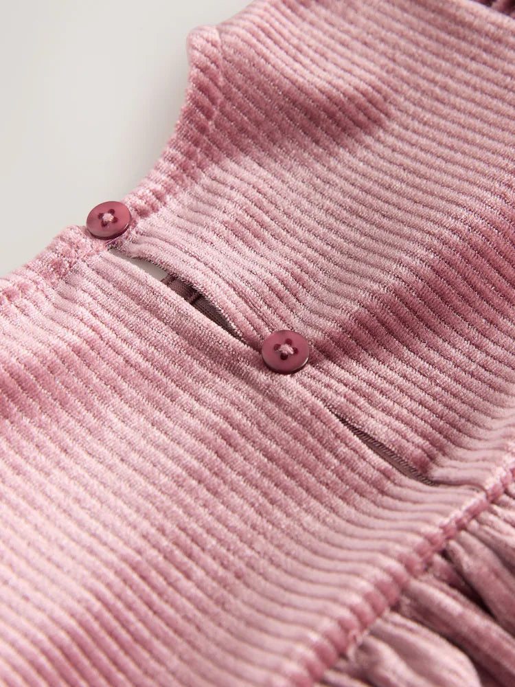 |Girl| Vestido De Festa Com Babados Em Veludo Canelado Rosa (3 meses a 8 anos)