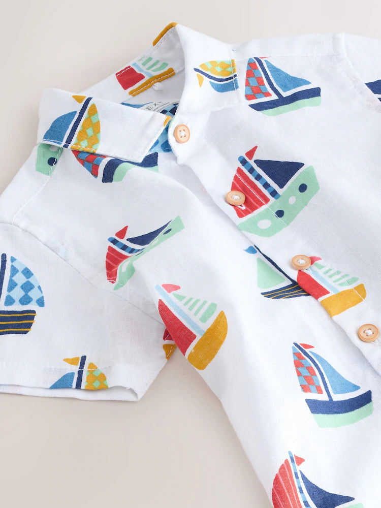 |Boy| Camiseta De Manga Curta Com Estampa Náutica Branca (3 meses a 7 anos)