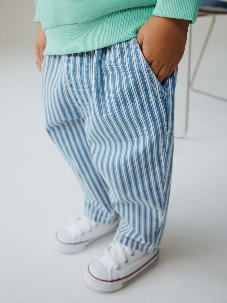 |Boy| Calça eans Barril Listrada Azul/Branca (3 meses a 7 anos)