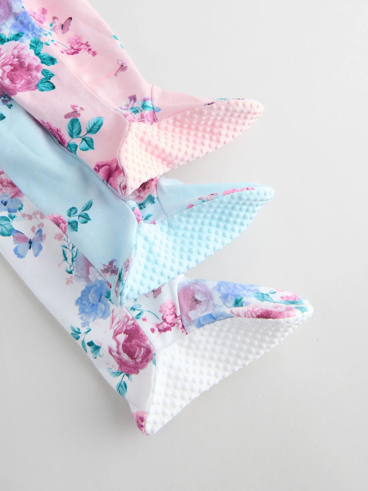 |BabyGirl| Conjunto De 3 Macacões De Dormir Rosa Com Zíper Duplo Para Bebês (0-2 anos)