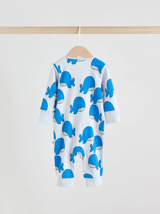 |BabyBoy| Conjunto de 3 macacões para bebês com zíper duplo Baleia Azul (0 meses a 3 anos)