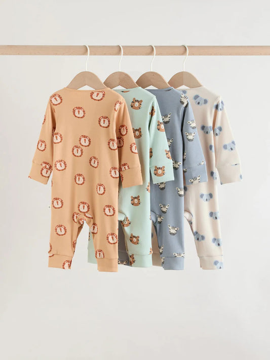 |BabyBoy| Conjunto De 4 Macacões Para Bebê Com Estampas de Animais da Safári (0 meses a 3 anos)