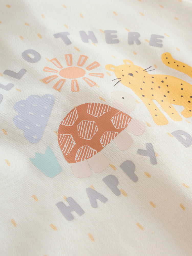 |BabyBoy| Conjunto De 5 Macacões Para Bebês Cream Safari Com Zíper Duplo (0 meses a 3 anos)