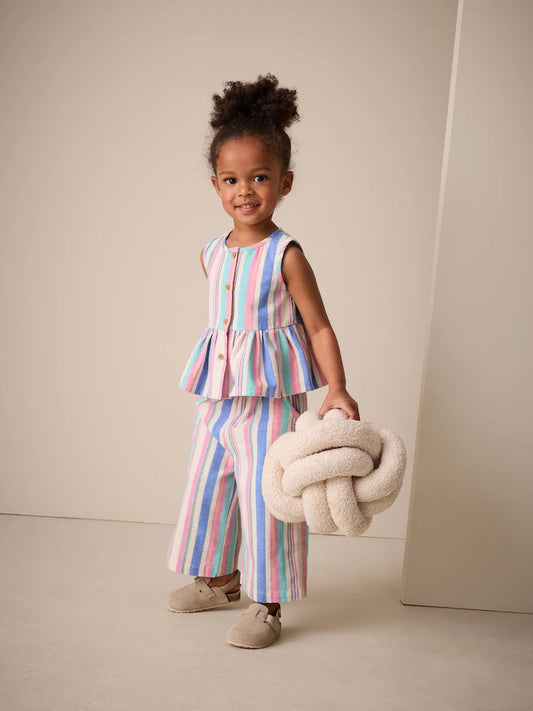 |Girl| Conjunto De Blusa e Calça Com Listras Azuis (3 meses a 8 anos)