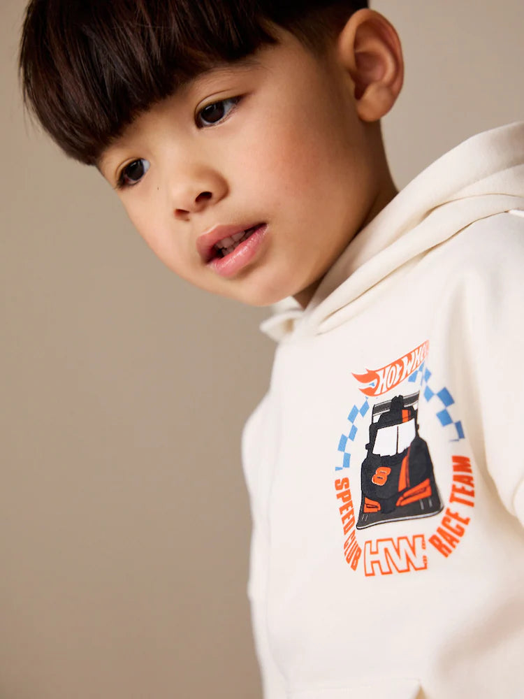 |Boy| Conjunto Hot Wheels Branco Com Moletom De Manga Curta e Shorts (6 meses a 8 anos)