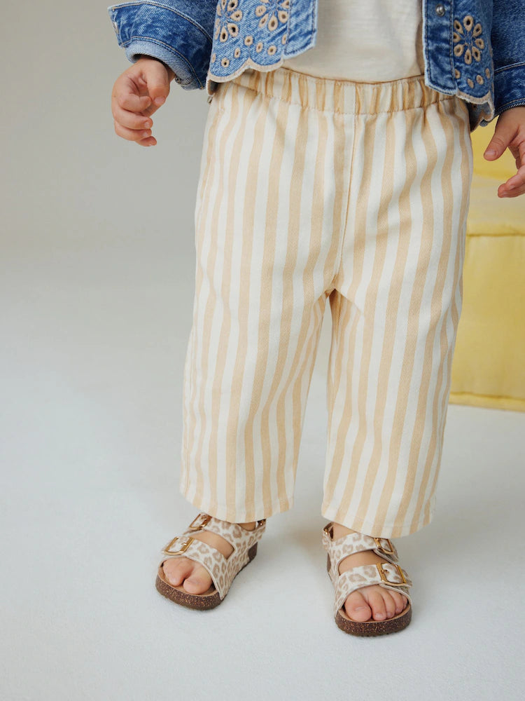 |Girl| Conjunto De Jaqueta Jeans Azul Médio e Calça Listrada (3 meses a 7 anos)